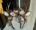 Diadema con Astas y Flores Rosadas